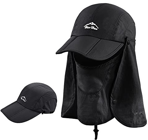 Swygoo Gorra de Béisbol para Adultos, Gorra de Visera Plegable con Protección UV para Cara y Cuello, Sombrero de Pesca de Senderismo para Hombres y Mujeres (Negro)