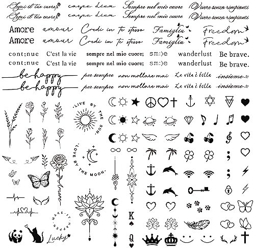 3 Fogli Tatuaggi Semipermanenti Tattoo Temporanei Donna Scritta Frase Italiano, Tatuaggi Finti Donna, Trasferelli Adulti Uomo, Durata 1-2 Settimane, A base di Piante