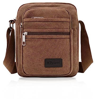 FuninCrea Casual Crossbody Bag, Canvas Shoulder Bag Messenger Bags for Men, Multi Pocket Crossbody Phone Bag with Shoulder Strap for Sporting, Travelling, Hiking, Cycling (brown)