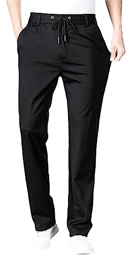 Vogrtcc Pantalones De Traje De Cintura Elástica para Hombre Pantalones De Vestir Ajustados De Talla Grande Black L