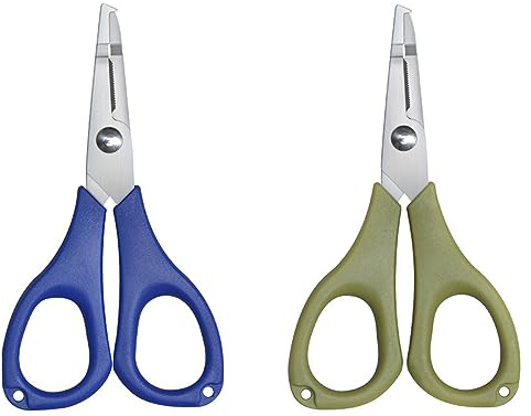 2 tijeras de pesca para línea trenzada, mini cortador de línea de pesca multifuncional, tijeras dentadas para cortar cables, plomos de pellizco, ganchos de apertura