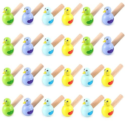 24 Stück Cartoon Pfeife für Pädagogisches, Holz Vogel Pfeife Spielzeug, Kleine Holztrompete Tierpfeife, Verwendet für Versammlungen, Spiele, Unterhaltung