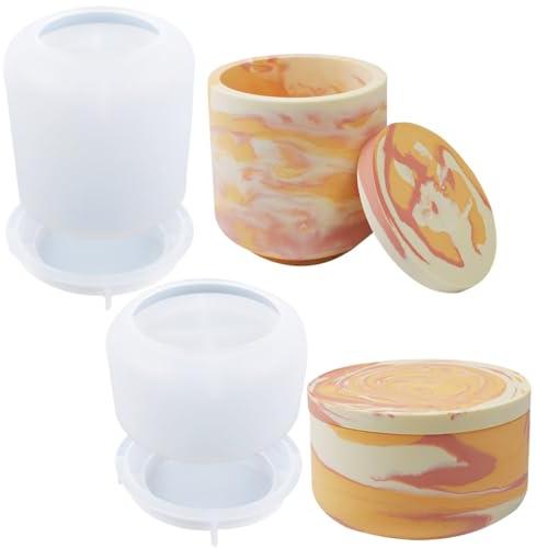 Paotxpum 2 PCS Large Jar Silicone Mold with Lid for Epoxy Resin - Creative Pot for Jewelry, Trinkets, Candle Holders, Organizers, and Plant Storage