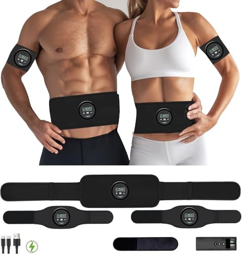 Yonars EMS Bauchmuskeltrainer, EMS Trainingsgerät mit 6 Modi & 18 Intensitäten, USB-Wiederaufladbarer Tragbarer Elektrostimulatoren Bauchtrainer Elektrisch für Bauch Arm Bein, für Bauch