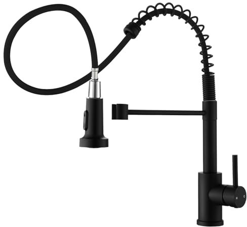 Zeffrary Miscelatore da cucina estraibile, lavello da cucina, rubinetto, lavello da cucina, girevole a 360°, miscelatore monocomando in acciaio inox ad alta pressione, acciaio inox SUS304 (nero)