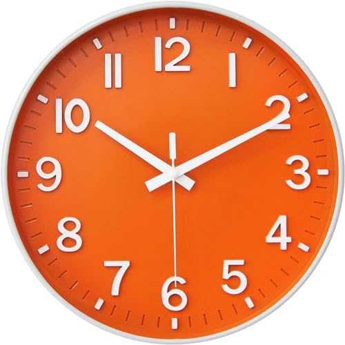 HZDHCLH Wall Clock 8 Inch Silent Non Ticking Quartz Modern Decorative Clock for Office Classroom Home Living Room Bedroom(orange)