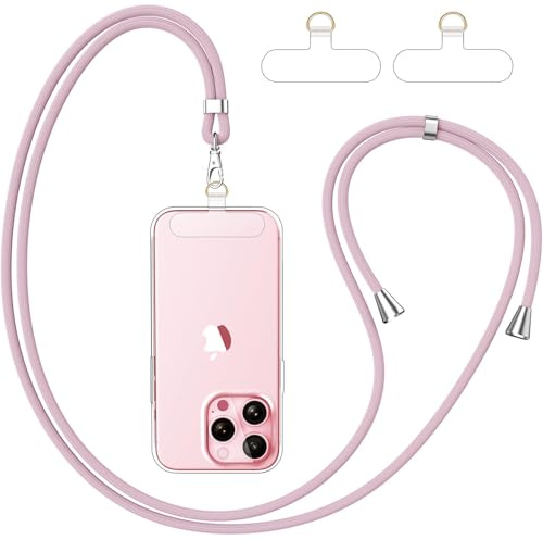 caslord Handyband Universal, Handy Lanyard mit 2 Stück Universelles Patch, Handyband mit Hülle kombinierbar, Einstellbar und Abnehmbar -Roségold+Transparent