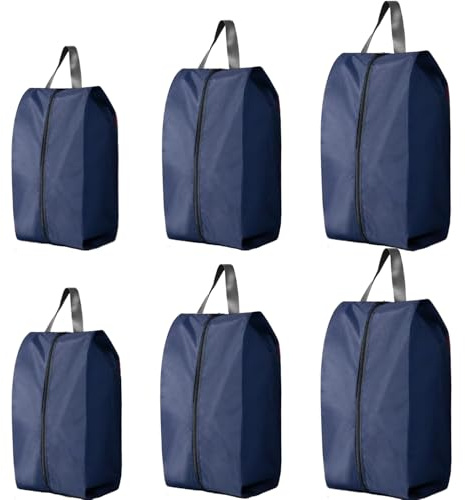 CJWLKJ 6Pcs Multi-Size Travel Shoe Bags Portable Travel Gifts Shoe Organizer with Zipper Closure, Waterproof Nylon Shoe Storage Organizer with Handle Travel Bags for Men and Women, Navy Blue