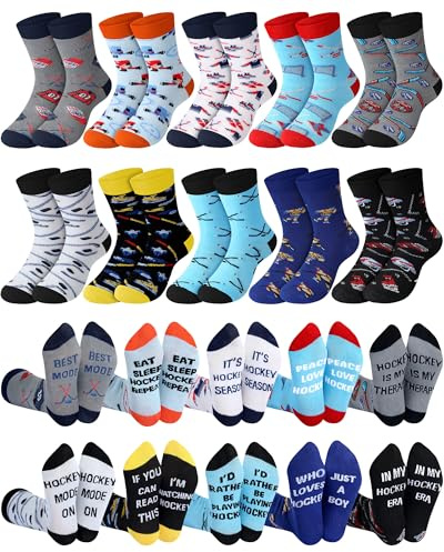 Shyyween 10 Pairs Funny Hockey Socks for Teen Boys Novelty Cotton Athletic Crew Socks Birthday Winter Senior Night Gift for Hockey Team Players Lovers