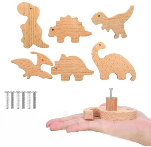Cohentbliss 6 Pièces Boutons de Meuble Enfant, Poignet de Tiroir en Forme d'animal, Boutons de Portes, Poignée Meuble Bois avec Vis, pour Placard, Penderie, Tiroir, Armoires de Cuisine