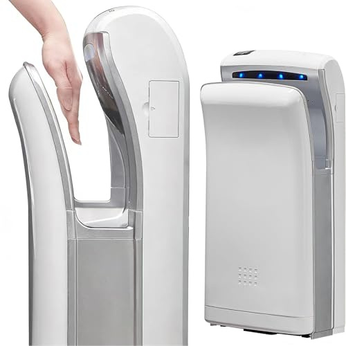 Filtrerad vertikal handtork, 1800W dubbelbladsluft Kommersiella handtorkar för badrum, kommersiell elektrisk höghastighets professionell luftbladsstråle borstad motor(White)