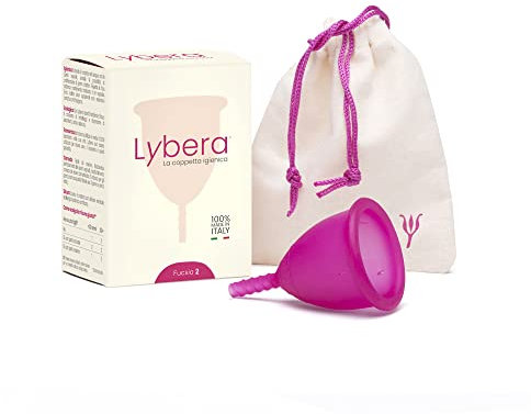 Lybera Coppetta Mestruale Made in Italy, Coppetta Mestruale Morbida, Sicura, in Silicone Medicale, Ecologica, per Igiene Intima, Comoda, Disponibile in 2 Taglie - Taglia 2, Colore Fucsia