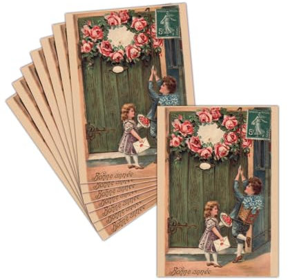 MERCI-FACTEUR.COM Carte Postale Voeux Ancienne Cloche de la Bonne Année - 8ex - Carte Enfants Découvrant Le Bonheur Des Fleurs 2026