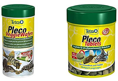 Tetra Pleco Veggie Wafers, Hauptfutter für pflanzenfressende Bodenfische, Alleinfutter mit mineralreicher Zucchini, 250 ml Dose & Pleco Tablets – Nährstoffreiches Hauptfutter, Verschiedene Größen