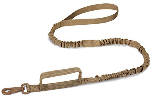 Huntvp Taktische Hundeleine mit 2 Griffen, Länge 97-150 cm, Elastische Führleine Militärisch Hunde Trainingsleine für Jagd Training Freizeit Outdoor Wanderung, Braun