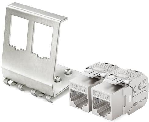 hb-digital Set: 2 x CAT.7 Keystone RJ45-modul 1 x Hi-adapter metall Keystone-hållare för Hutschior 35 mm standard | RJ45-jack skärmad rostfritt stål LSA montering Ethernet LAN nätverksbrytare