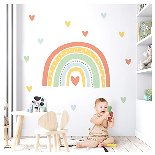 Little Deco Väggklistermärke regnbåge färgglad väggtatuering hjärtan barnrum väggklistermärke hjärta babyrum Väggdekoration DL941-1