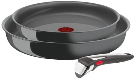Tefal Ingenio L2619102 Set of 2 Frying Pans 24/28 cm with Removable Handle, Induction, Non-Stick Ceramic Coating, Eco-Designed, Dishwasher Safe, Made in France, Renew L2619102