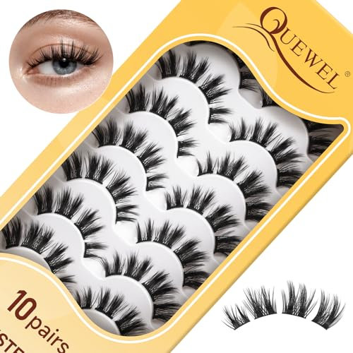 Einzelne Wimpern Extensions QUEWEL Cluster Lashes 10 Paar, natürliche Look Wimperncluster mit dünnem Baumwollband, DIY Cluster Wimpernverlängerungen für den persönlichen Gebrauch zu Hause (QU40)