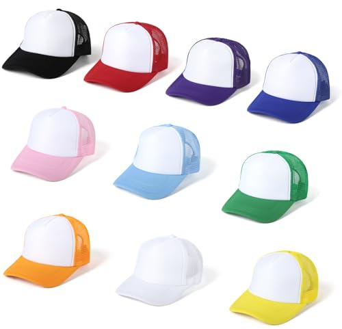 Lnrueg 10 Gorras de Camionero en Blanco por sublimación, Unisex, para Adultos, Todas Las Estaciones, 10 Colores, 10 Unidades, protección UV 30 SPF