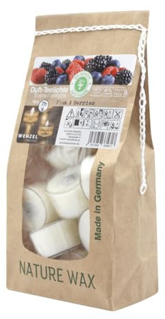 Wenzel Teelichter Duftkerze – 18 Duftteelichter Plum & Berries Duft - 7 h Brenndauer - 100% Naturwachs, Palmölfrei, Ohne Alu – Raumduft & Deko-Kerzen für Zuhause, Bar, Restaurant, Outdoor, Events