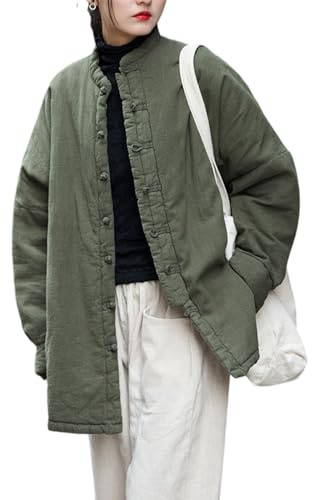 AUHAIEM Veste Femme Style Chinois RéTro Court Hiver Ethnique Coton Matelassé Bouton Veste Femme Traditionnelle Haut,Vert,one size