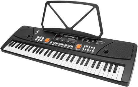 Bärbart Elektroniskt Klaviaturpiano med 61 Tangenter med Uppladdningsbart Batteri, Dubbla Stereohögtalare, AUX IN-funktion, för Nybörjare