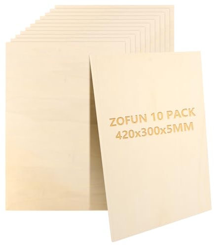 ZOFUN Lot de 10 plaques de contreplaqué A3, 5 mm, 5 mm, pour le bricolage, le travail du bois, la pyrogravure, le modélisme, les cadeaux, la décoration, les peintures - 420 x 300 x 5 mm