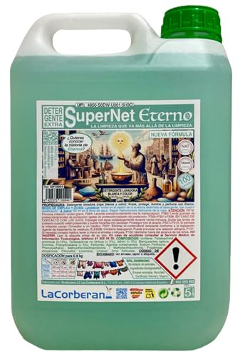 La Corberana Detergente Ropa Liquido Profesional 5L | SuperNet Eterno Quita Manchas Para Ropa y Jabon Liquido Lavadora Extra Concentrado Para Ropa Blanca y de Color | Natural Vegano (1)