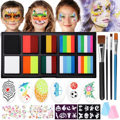 Janolia Pintacaras Infantil, 30 Colores Pinturas Cara para Niños con 4 Pinceles, Pintura Cara Niños Hipoalergenica, Pintura Facial Lavable, Maquillaje Infantil Face Paint Halloween Carnaval Fiesta