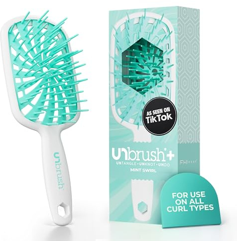 FHI Heat UNbrush Plus — Curly Hair Brush for Gentle & Effective Detangling on Wet or Dry Fragile Hair Types — Detangler Brush w/ 84 UltraFlex Bristles, Ultra-light, Vented, Anti Static Hairbrush