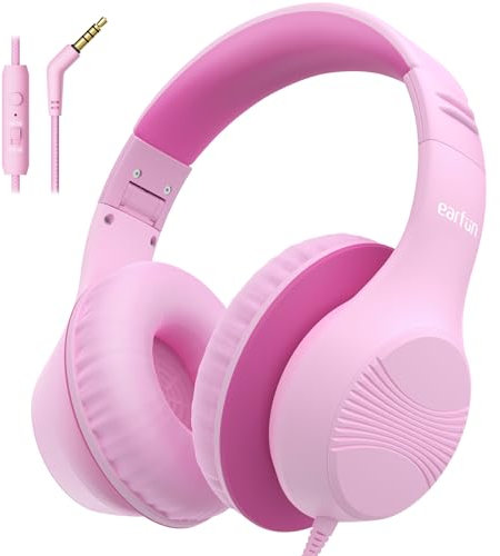 EarFun Kinder Kopfhörer, Over-Ear Kopfhörer für Kinder mit Kabel, 85/94dB Lautstärkenbegrenzer, Faltbar, Einstellbar, Hi-Fi Klang, HD-Mikrofon, Komfortables Tragen, Kinderkopfhörer für Schule/Tablet