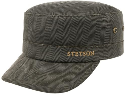 Stetson Herringbone Stoffcap Army Cap Fleecefutter Herren Herbst Winter dunkeloliv XL (60-61 cm)