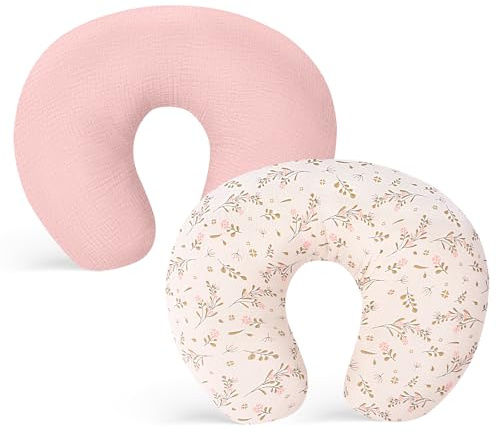 Winmany Paquete de 2 fundas de almohada de muselina de algodón suave para recién nacidos, funda de almohada de alimentación para bebés, regalos de ducha para niños y niñas (rosa + flor)