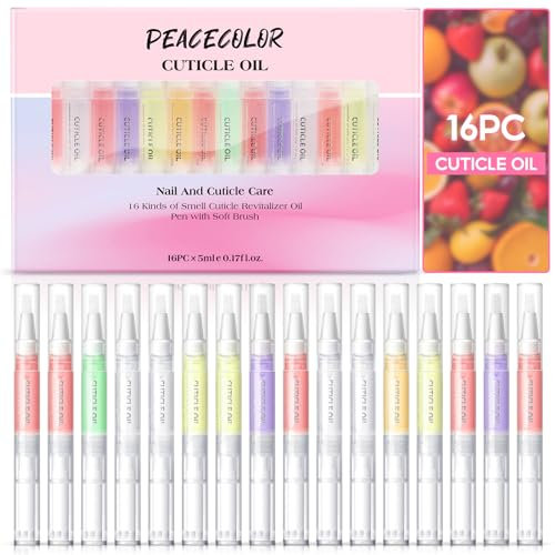 PEACECOLOR 16Pcs Cuticle Oil Pen for Nails, Cuticle Oil Kit for Nail Care 16 Flavors, Nail Pen for Preventing Cracking and Drying