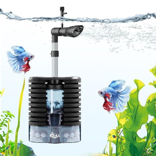 AQQA USB Fish Tank Filter,3W Quiet Electric Power Aquarium Sponge Filter,Triple Filtration with Bio Media & Fluidized Bed,Adjustable Submersible Aquarium Internal Filter Pump,for Up to 100L