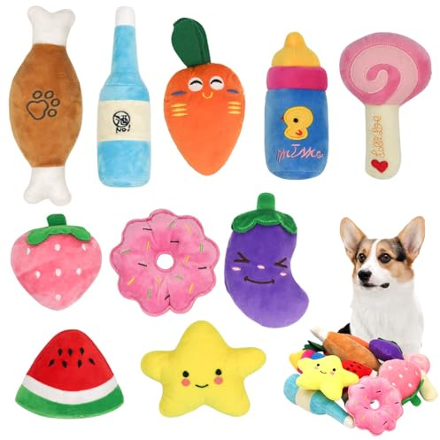 Reyshin 10 Pcs Squeaky Dog Toys,Soft Plush Pet Toy Set Dog Teething Toys Cute Puppy Chew Toys for Small Medium Dogs (H01)