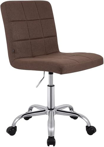 CLP Taburete de Trabajo Ajustable en Altura con Respaldo y Ruedas Darfield, Silla ergonómica giratoria 360°, soporta hasta 150 kg, Color:marrón, Material:Tela
