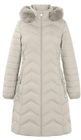 Generisch Abrigo de plumas para mujer, abrigo largo de invierno, abrigo cálido acolchado con capucha de piel, chaqueta de invierno, resistente al viento, abrigo de manga larga, parka de invierno