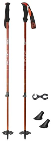 Zxpjkyu Bastones de Esquí Ajustables, Portátiles Y Multifuncionales con Cestas para Nieve Y Puntas de Zapatos para Esquiar, para Principiantes, Raqueta, Naranja