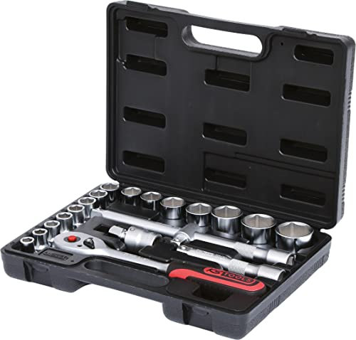 KS Tools 911.0620 1/2 Zoll Steckschlüssel-Satz | inklusive Umschaltknarre, 45-Zahn | matt satiniert | 20-tlg.