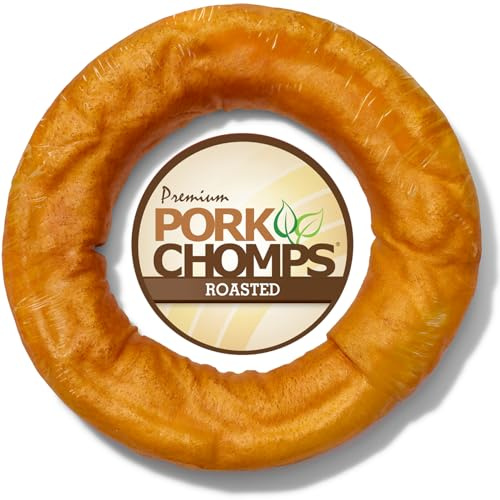 Pork Chomps Roasted Pork Skin Dog Chew, 6 Inch Bagel, 1 Count - Long-Lasting Treats for Dogs - High Protein, Rawhide-Free, Low Fat, Healthy & Delicious Chews