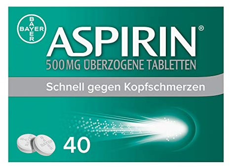 Aspirin 500 mg überzogene Tabletten - Kopfschmerztabletten bei leichten bis mäßig starken Kopfschmerzen - schnell, effektiv und gut verträglich - 1 x 40 Stück