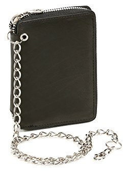 Reißverschlussbörse mit Chrom-Kette LEAS in Echt-Leder, schwarz - LEAS Chain-Series