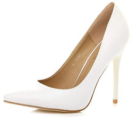 Ajvani Womens Ladies high Heel Pointed Court Smart Party Work Shoes Pumps, White Matte, 6 UK