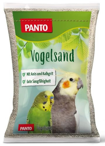 PANTO Vogelsand mit Anis und Muschelkalk,10 x 2,5 kg – artgerechte Einstreu für Vogelkäfige von Wellensittichen, Papageien, Ziervögel