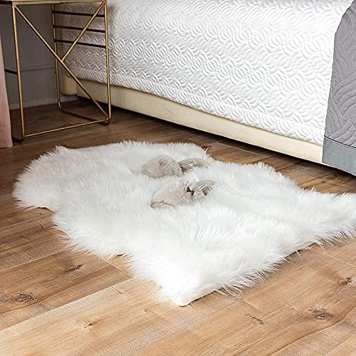 KAIHONG Faux Fur Sheepskin Style Rug (60 x 90 cm) Faux Fleece Chair Cover Seat Pad Soft Fluffy Shaggy Area Rugs For Bedroom Sofa Floor (white-1, 60 x 90 cm)
