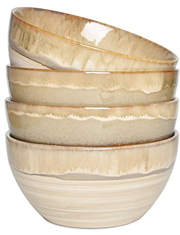 Bosmarlin Stoneware Soup Bowl Set of 4, 26 Oz, Cereal Bowl for Oatmeal, Dishwasher and Microwave Safe, Reactive Glaze (Brown Grey, 6 in)