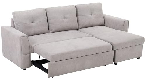 HOMCOM 3 Seater Sofa Bed, L Shaped Pull Out Sofa Bed with Storage, Convertible Click Clack Settee Sectional Sleeper Futon for Living Room, Office, Grey