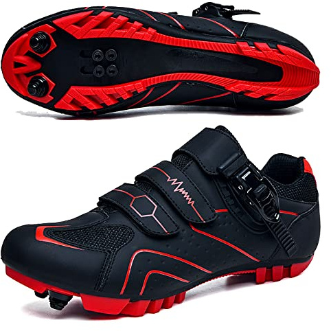 MTB Cykelskor Herr Sport Väg Tå Väg Smutscykel Hastighet Platt Löpning Sneakers Kvinnor Cykel Mountain SPD Biking, Röd svart berg, 43 EU